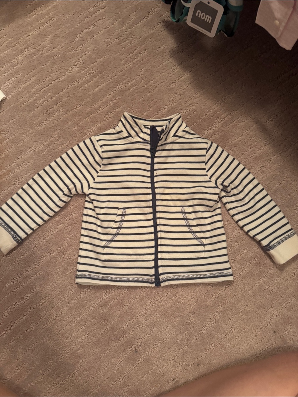 Joe Fresh Cream and Navy Striped Zip Jacket